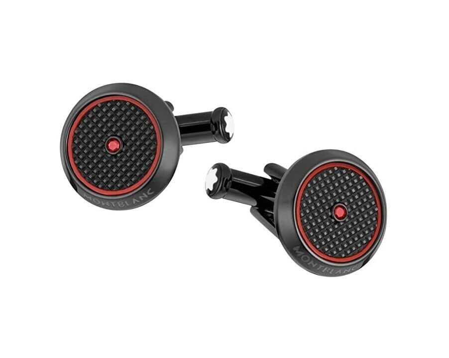 MONTBLANC TIMEWALKER HORLOGERIE ST. STEEL BLACK & RED CUFFLINKS (1 of 1)
