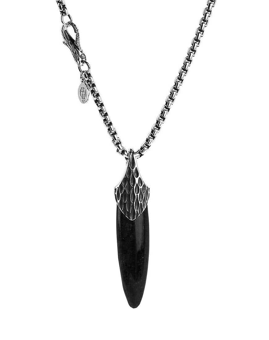 JOHN HARDY ST. SILVER LEGENDS NAGA SILVER SHEEN OBSIDIAN NECKLACE 26" 5DT: JOHN HARDYGORGEOUS LEGANDS NAGA SILVER PENDANT NECKLACE - # 5DTPENDANT MADE OF SOLID .925 STERLING SILVER AND BLACK SILVER SHEEN OBSIDIANPendant: 47 mm Long x 10 mm Wide.Sterling Silver Box Chain: