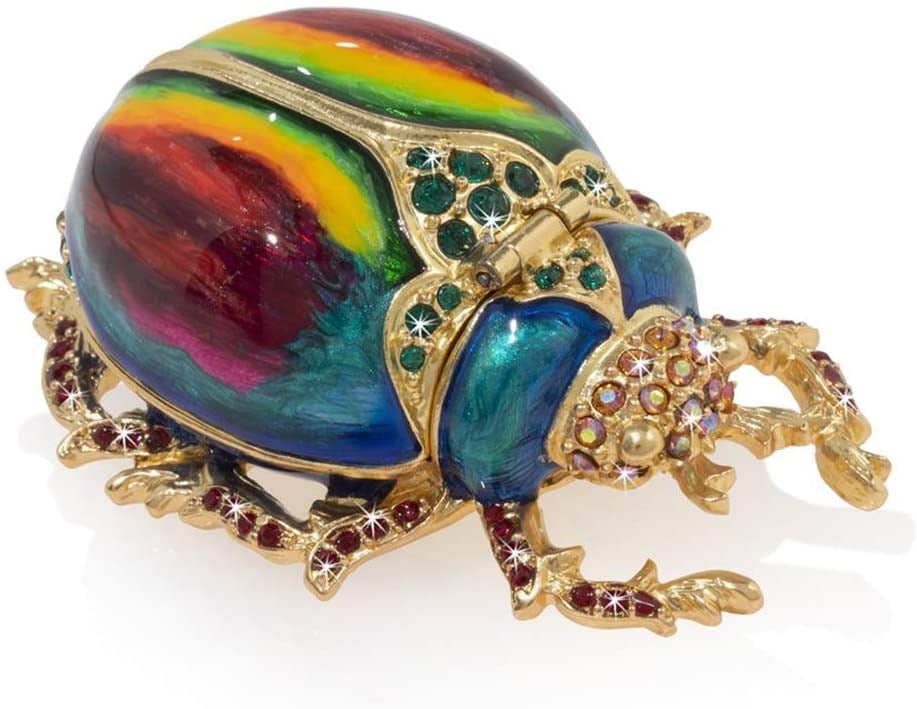Jay Strongwater - Scarab Box - Pharaoh: Symbol of good luck and the restoration of life, our Pharaoh Scarab box is a must have in your Jay Strongwater box collection! Shimmering with a rainbow of brightly colored enamels and hand-set