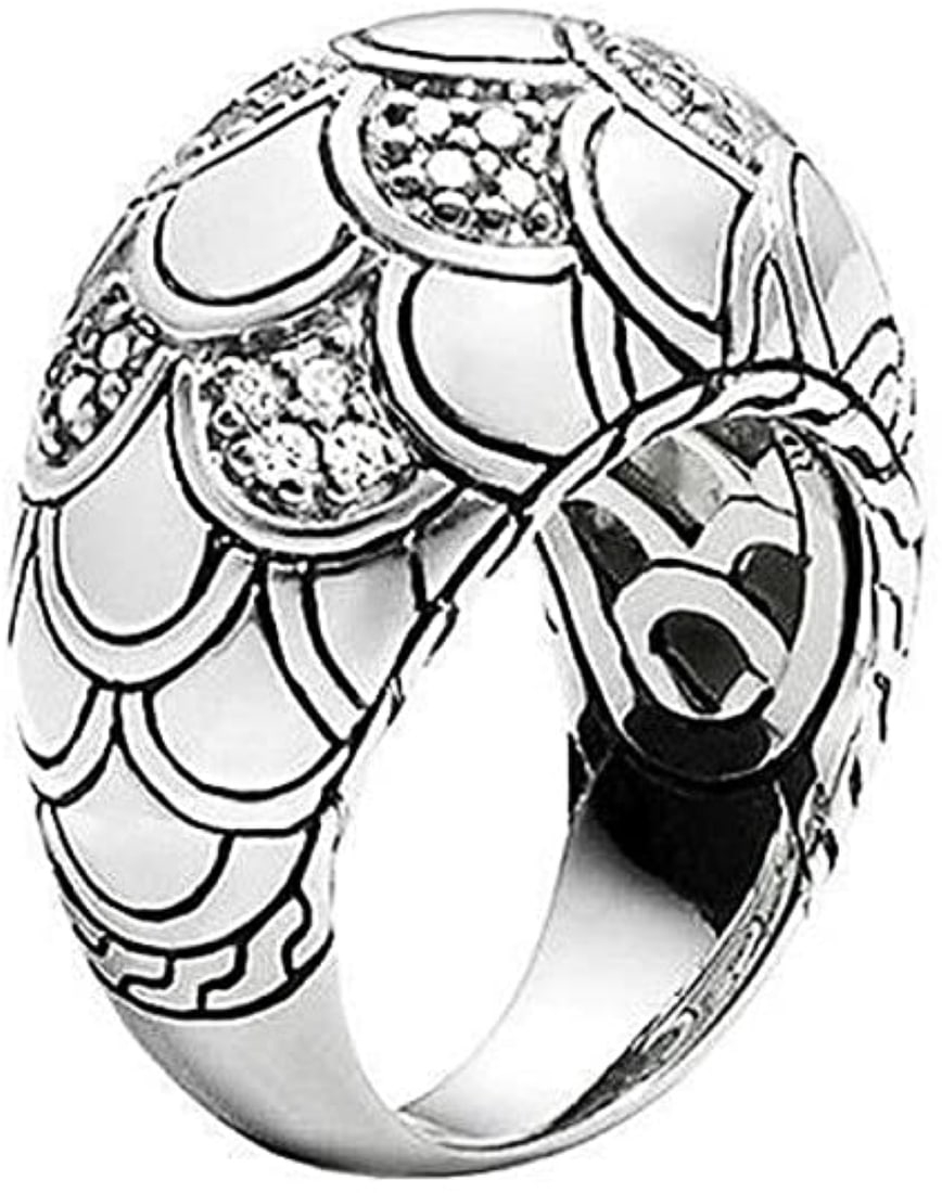 JOHN HARDY NAGA STERLING SILVER SCALE DOME DIAMOND RING (1 of 1)