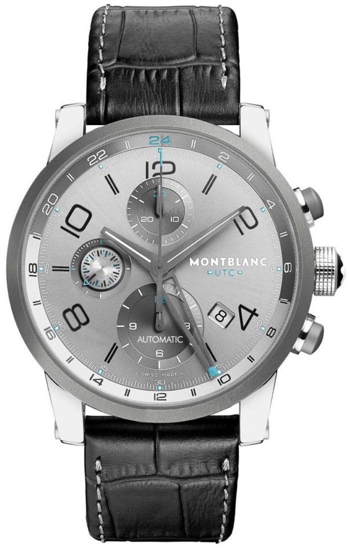 Montblanc Timewalker ChronoVoyager UTC Automatic Mens Watch 107339: With Manufacturer Serial Numbers- Grey Dial- Chronograph Feature- Date Feature- GMT 2nd Time Zone Feature- Self Winding Automatic Movement- Sapphire Crystal Exhibition Back Case- 46 Hour Power Reserve