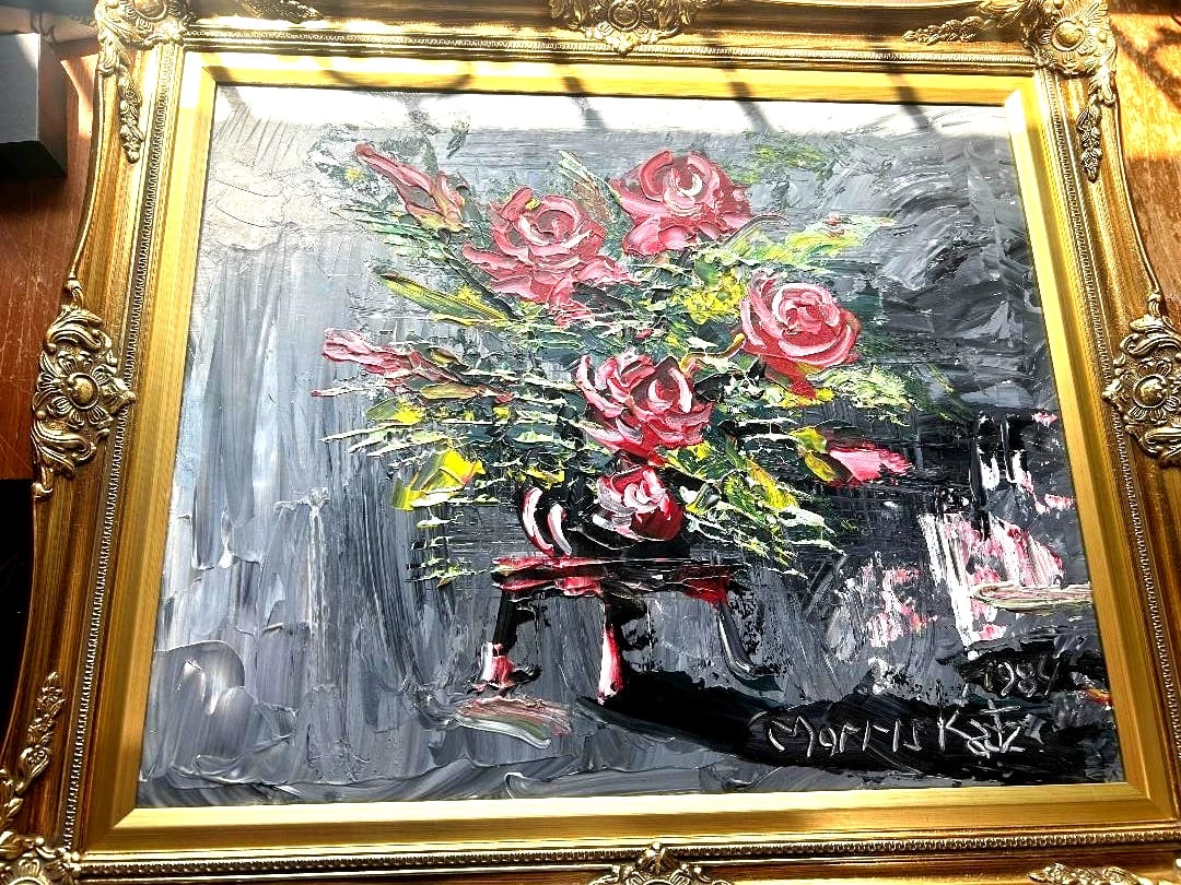 Morris Katz Signed Amazing Large Original Oil Painting, Nice Wood Frame "RED ROSES" 29"x 26": Morris Katz Signed Amazing Large Original Oil Painting, Nice Wood Frame "RED ROSES" 29"x 26" Great GiftMorris Katz Signed Amazing Large Original Oil Painting, Framed Titled "ROSES" SIZE 24"x 20", 29" 