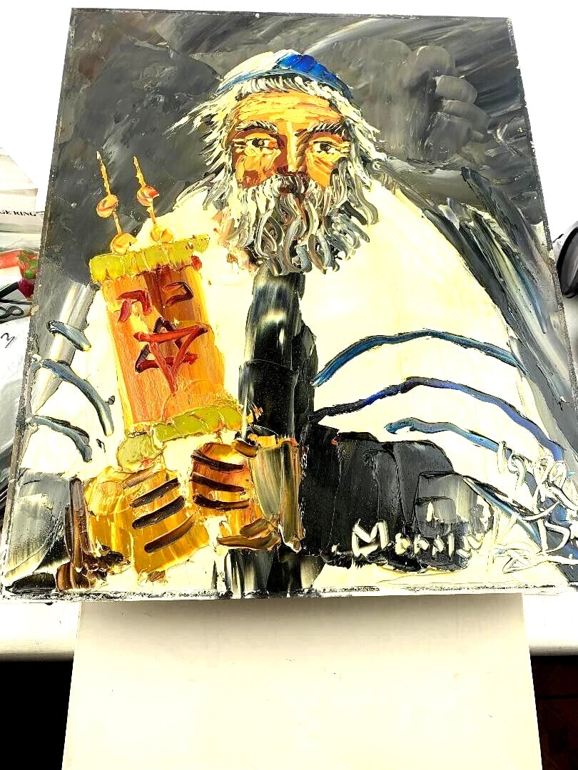 Morris Katz Signed Amazing Original Oil Painting 1989 "Rabbi lifting the Torah": Morris Katz Signed Amazing LARGE Original Oil Painting 1989 "Rabbi lifting the Torah" Great Vintage Condition, Size 20" x 16"Mint Condition 100% Authentic Morris Katz Painting 1989 Judaica signed and 