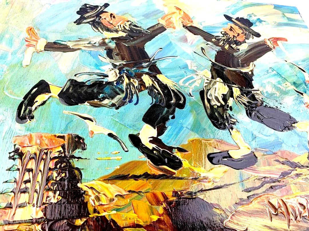 Morris Katz Signed Amazing LARGE ( 20"x16" ) Original Oil Painting " Rabbis Dancing on the Roof " ": Morris Katz Signed Amazing LARGE ( 20"x16" ) Original Oil Painting " Rabbis Dancing on the Roof " 1999" Great Vintage Condition, Size 16" x 20"Mint Condition 100% Authentic Morris Katz Painting 1999 J