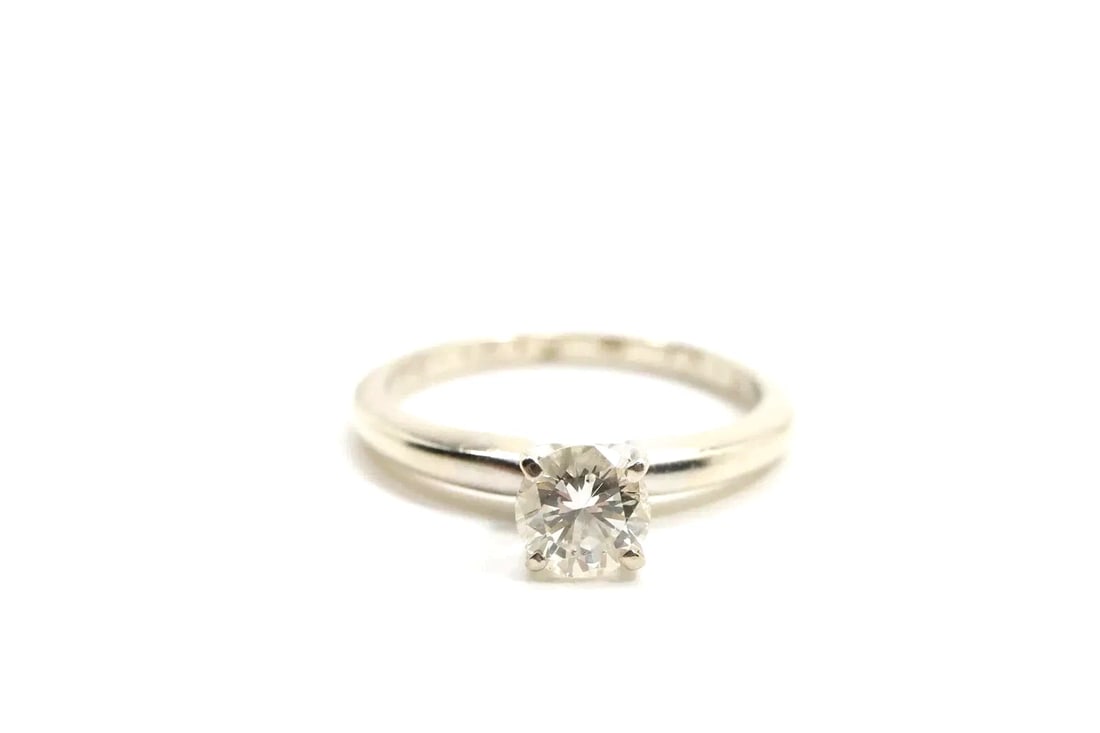 14K WHITE GOLD ENGAGEMENT RING .40 CT GREAT QUALITY REAL ROUND DIAMOND - E/SI2 SZ 5.5 (1 of 8)
