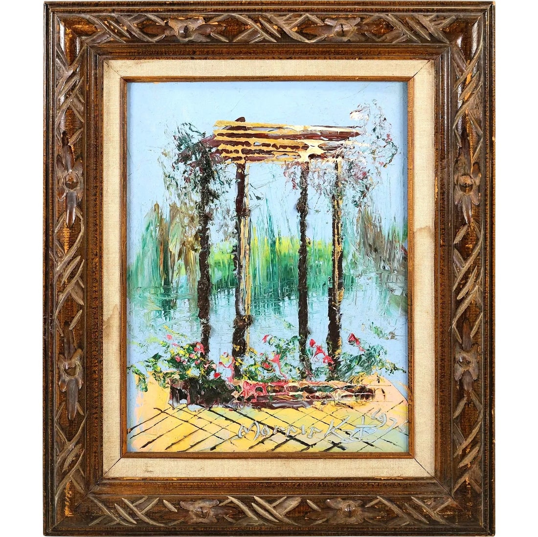 Morris Katz 1975, Jewish American, Acrylic Painting of a Pergola in the Catskill: Morris Katz 1975, Jewish American, Acrylic Painting of a Pergola in the Catskills. Well Listed Artist. Gorgeous Frame, 100% Authentic sizeof painting: 14 x 18 With frame: 18.5 x 22.5 ; Morris Katz (bo