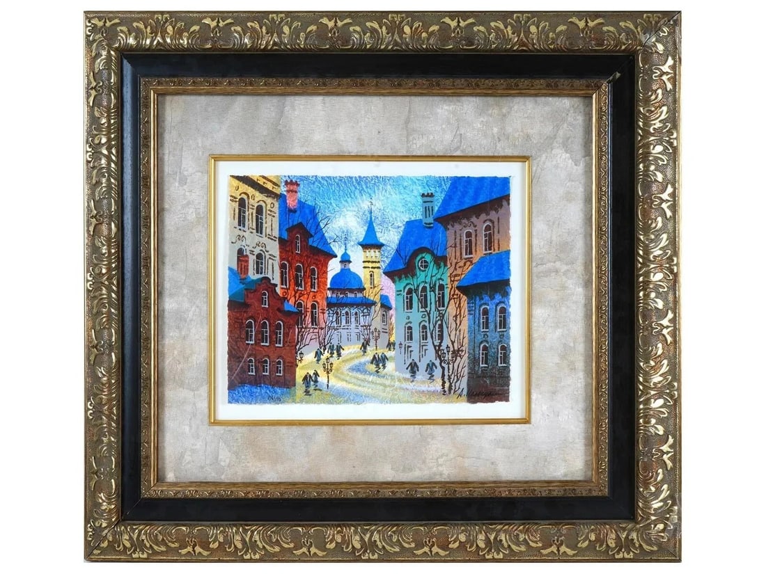 MODERN UKRAINIAN LITHOGRAPH BY ANATOLE KRASNYANSKY SINED GRET FRAME: MODERN UKRAINIAN SERIO LITHOGRAPH BY ANATOLE KRASNYANSKY SINED GREAT FRAME 100%AUTHENTICAnatole Krasnyansky, Ukrainian, Russian, American, 1930 to 2023, serio lithograph on paper, Pragues Icy Afternoo