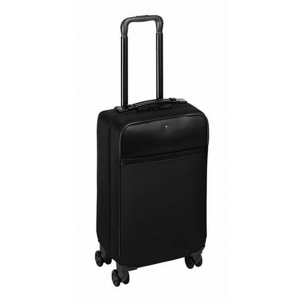 Montblanc Nightflight 4-Wheel Leather Trim Cabin Trolley Case/Spinner Carry on: MONTBLANC Carry-On Trolley. Made of nylon fabric with fine rib structure, resistant to stains, water and scratches, voyage-proofed, combined with soft leather, quiet wheels, and a telescopic pull hand