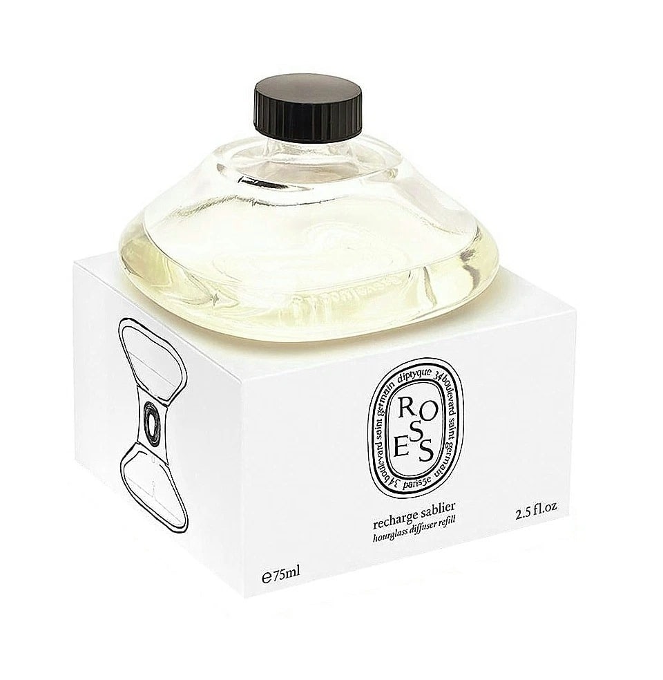 DIPTYQUE MADE IN FRANCE ROSES HOURGLASS DIFFUSER REFILL 2,5 Oz 75ml NEW SEALED: DIPTYQUEROSES HOUR GLASS DIFFUSER REFILLREFILL ONLY, You need to have a Diffuser (Picture # 2),IT IS NOT INCLUDED IN THIS LISTING.Like a tender, freshly picked bouquet, it pays homage to the queen of 