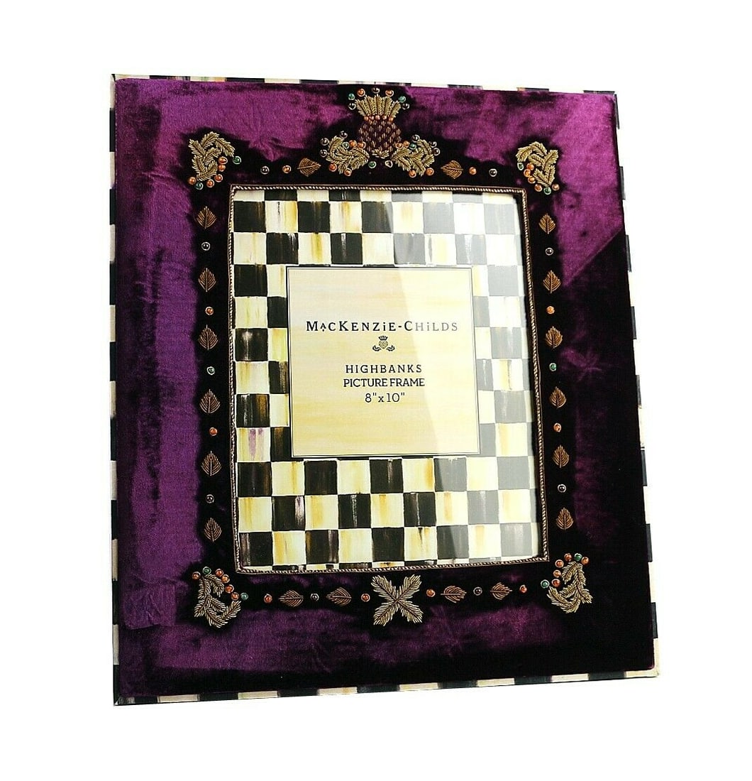 MacKenzie Childs HIGHBANKS VELOUR DEEP PURPLE COURTLY CHECK 8"x10" FRAME: MACKENZIE CHILDS AMAZING HIGHBANKS VELOUR DEEP PURPLEWITH COURTLY CHECK BACK DESIGN.PICTURE FRAMESUPER RARE!Please See ALL 5 Pictures, as they are Part of a Description!This is a Large Frame With Cour
