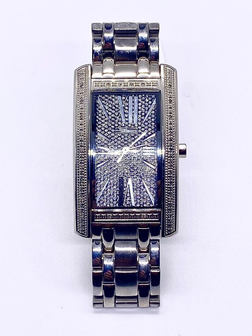 Gorgeous Jojino Unisex Gray Dial Stainless Steel Bracelet Genuine White Diamond Bezel Watch: 100% Authentic Guaranteed! New with TagGorgeous Jojino Unisex Gray Dial Stainless Steel Bracelet Genuine White Diamond Bezel Watch # 41The case is 40mm X 26mm 30 m (3 ATM) water resistant, Japan MadeP