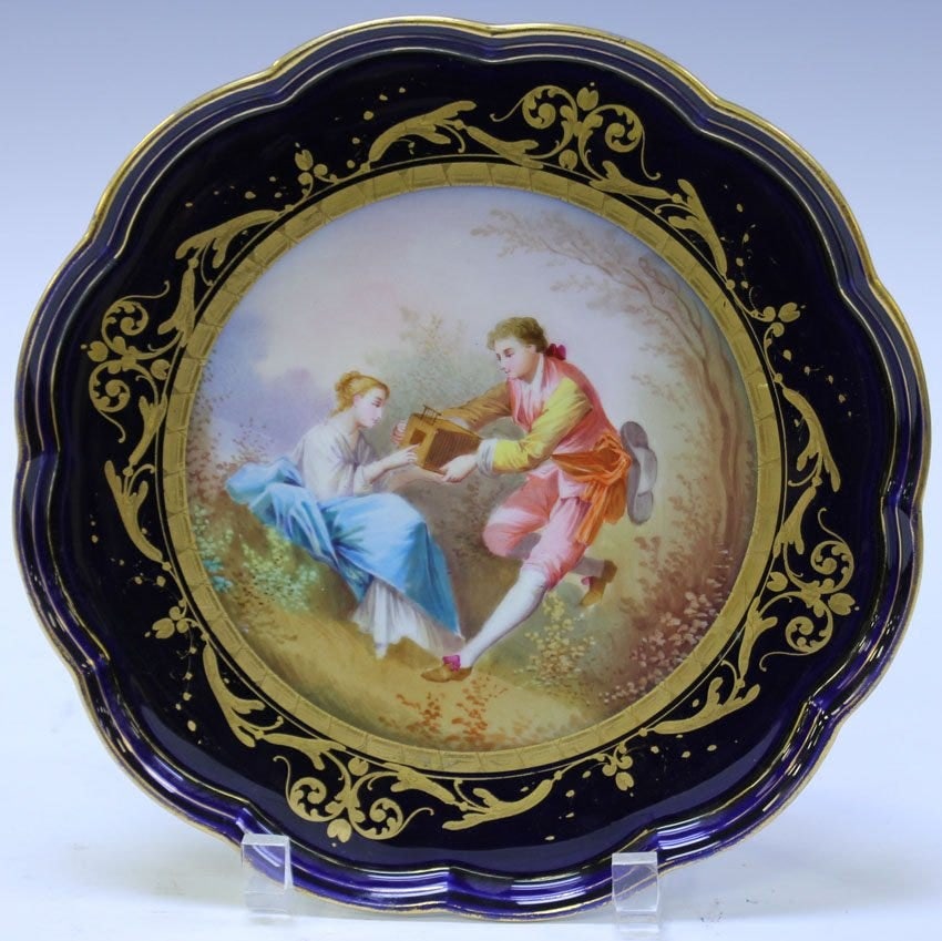SEVRES PORCELAIN PAINTED TAZZA: with Kings Mark Diameter- 9 1/8" Condition: minor paint loss around rim