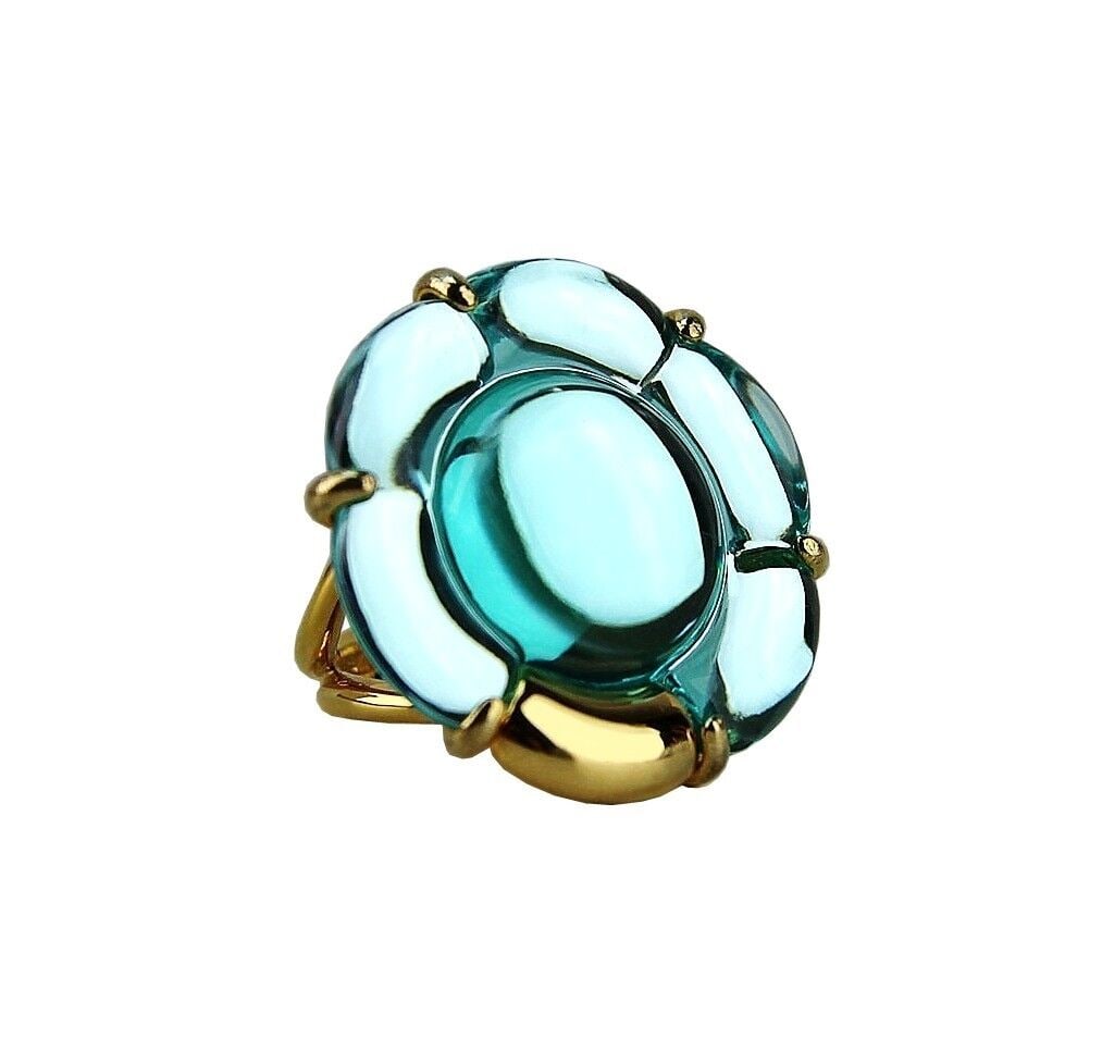BACCARAT JEWELRY B FLOWER VERMEIL SILVER TURQUOISE LARGE RING SZ 6.5-53: MADE IN FRANCE100% AUTHENTICBACCARATB FLOWER VERMEIL .925 STERLING SILVER LARGE RINGVERMEIL is 24K Plated Sterling SilverMain Stone: Full-Lead Crystal, TURQUOISE MIRROR.Ring Stone Approx 1 1/4" Diamet