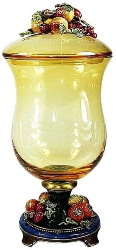 Jay Strongwater "Tuscany Lidded Glass Jar Paulina: Jay Strongwater "Tuscany" Lidded Glass Jar Paulina Please See ALL Pictures, as they are Main Part of a Description! Glass Made in Portugal Hand-painted enamel over metal Hand-set Swarovski Crystals.Fr