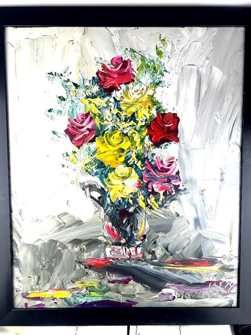 Morris Katz Signed Amazing Large Original Oil Painting, Framed, "ROSES" 24"x 20": Morris Katz Signed Amazing Large Original Oil Painting, Framed, Titled "ROSES" SIZE 24"x 20" Great ColorsMorris Katz Signed Amazing Original Oil Painting Nice Frame Great Condition, 1994. BE A PART OF