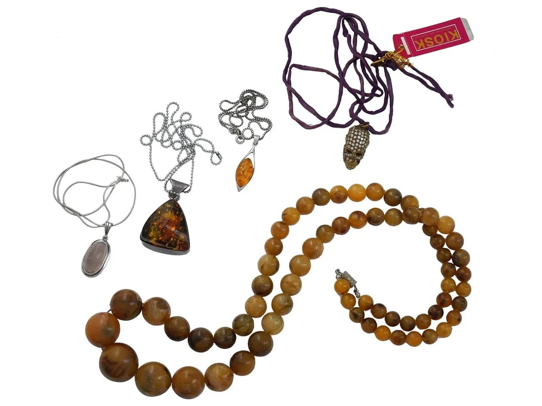 St. Silver 925 Gemstone Necklaces Lot of 5 Wearable AMBER, MOONSTONE,Large Skull (1 of 10)