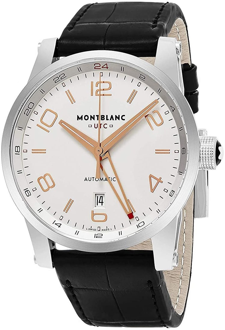 Montblanc 109136 Timewalker GMT Men's Watch: With Manufacturer Serial Numbers- Silver Dial- Date Feature- GMT 2nd Time Zone Feature- 42 Hour Power Reserve- Self Winding Automatic Movement- Montblanc Caliber MB 24.05- Vibrations Per Hour: 28,800-
