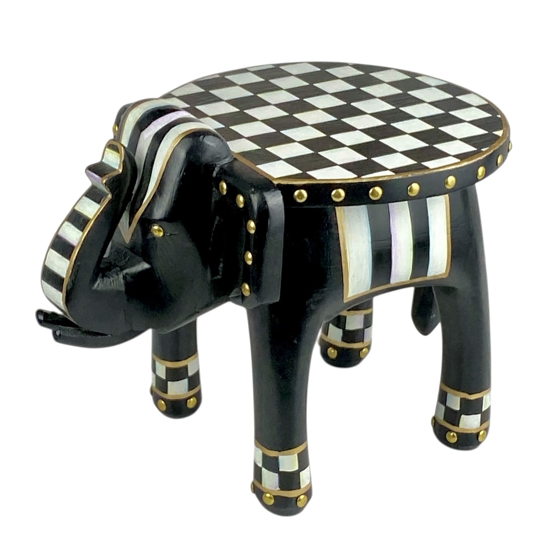 MacKenzie-Childs Courtly Check Elephant Pedestal Large Accent Table (1 of 5)