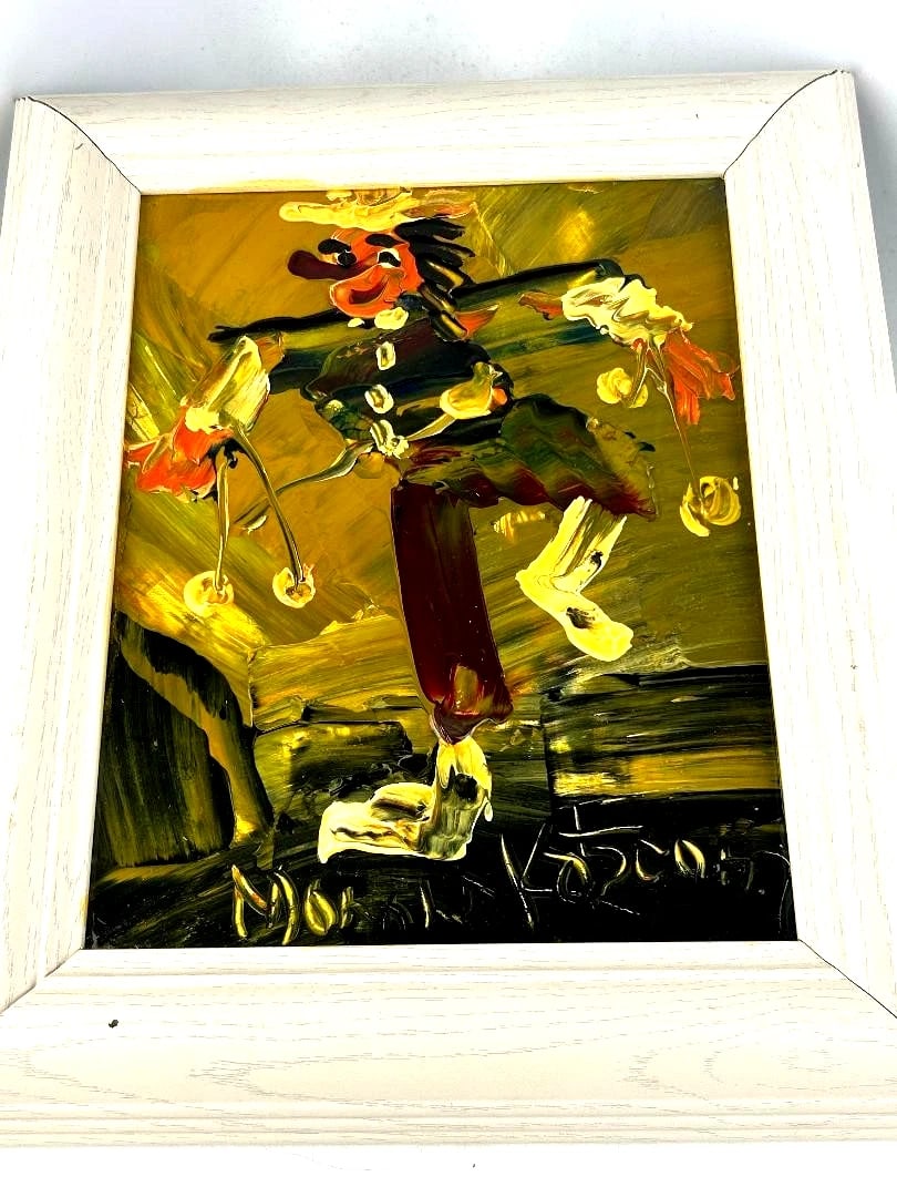 Morris Katz Original Oil Painting 14" x 11" Signed "Dancing Clown" Nicely Framed: Morris Katz Original Oil Painting, 14" x 11", Signed "Dancing Clown," Nicely FramedGorgeous Vintage Signed Morris Katz Original Oil on Board Painting, Dancing Clown. 100% Authentic Measures 14"x 11"; 