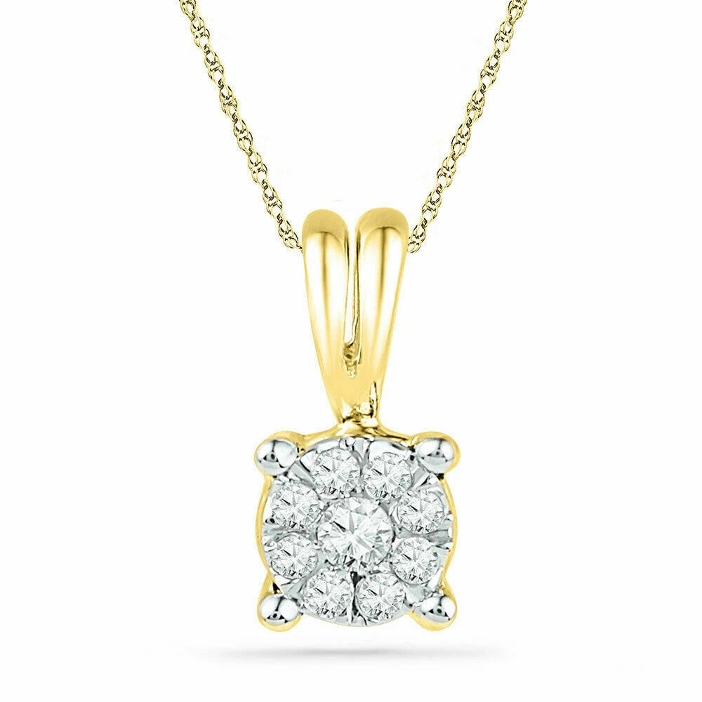 Gourgeus 10kt Yellow Gold Womens Real Round Diamonds Cluster Pendant 1/10 Cttw: Gourgeus 10kt Yellow Gold Womens Real Round Diamonds Cluster Pendant 1/10 Cttw Brand New10kt Yellow Gold Diamond Cluster Pendant 1/10 Cttw Round Center Diamond.04 ct.t.w.I1-I2 clarityH-I colorProng se