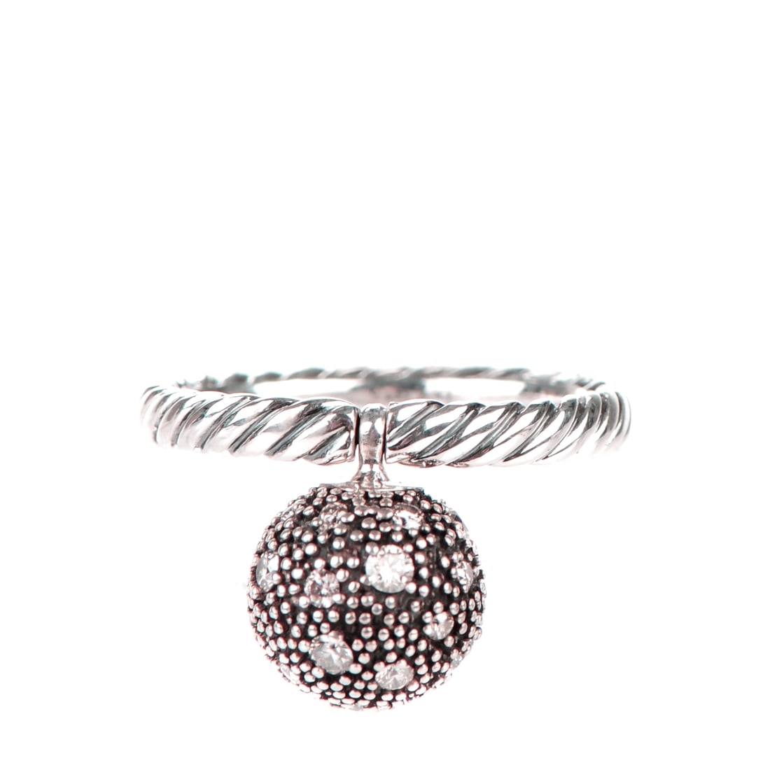 DAVID YURMAN STERLING SILVER 8 MM WHITE DIAMOND BALL SIZE 7 STACK RING # 8
