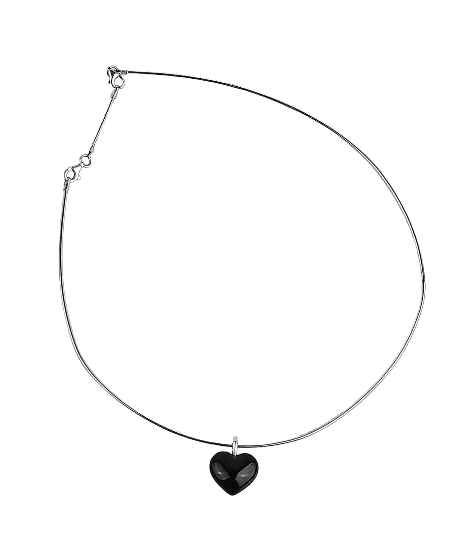 BACCARAT JEWELRY BABY COEUR BLACK ONYX HEART OMEGA NECKLACE .925 SILVER FRANCE