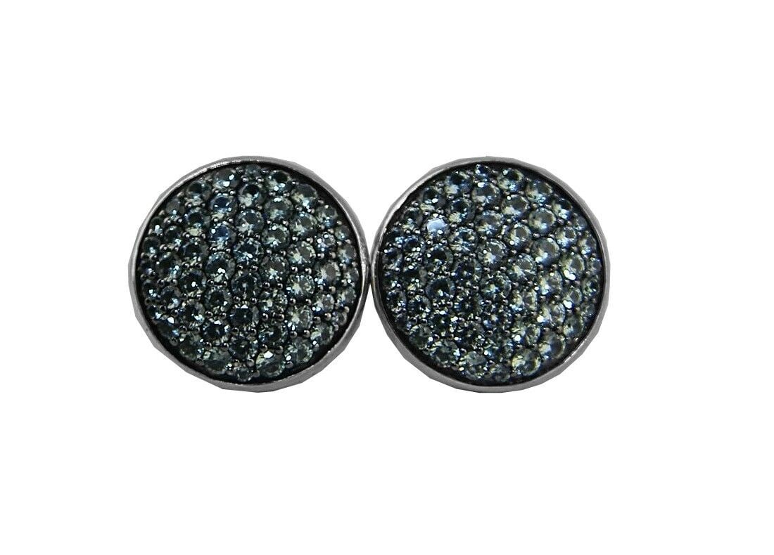 DAVID YURMAN 17mm PAVE GREY SAPPHIRE ROUND CUFFLINKS ST. SILVER 5C