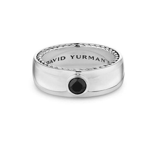 DAVID YURMAN SILVER BLACK DIAMOND 6 mm STREAMLINE BAND Size 10
