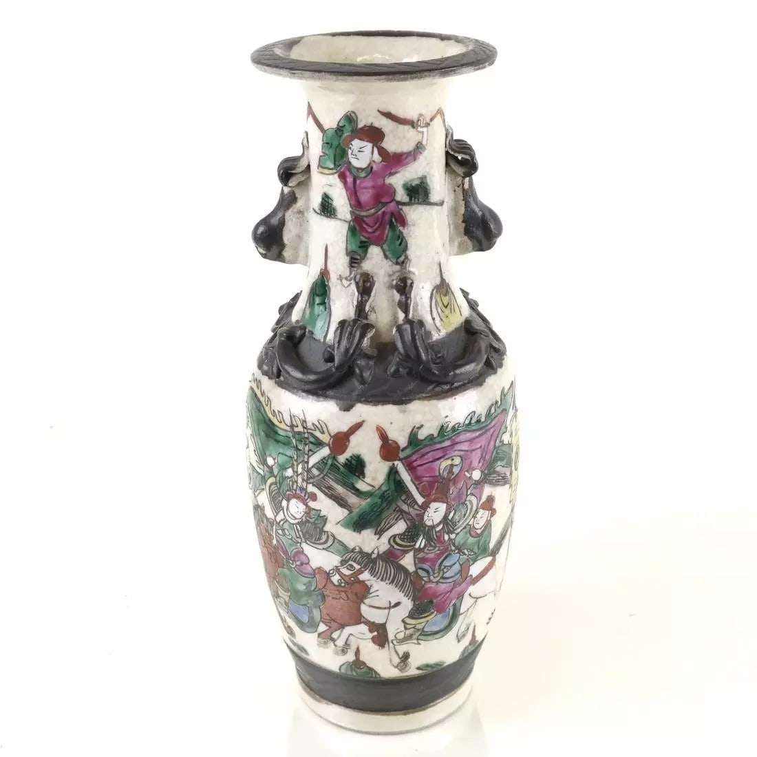 Large [11 3/4" H] Antique Japanese Ceramic Vase with Battle Scenes Great Condtn (1 of 6)