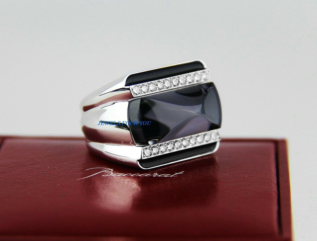 BACCARAT LOUXOR ST. SILVER DIAMOND BLACK MORDORE RING SIZE 5.5 US 51