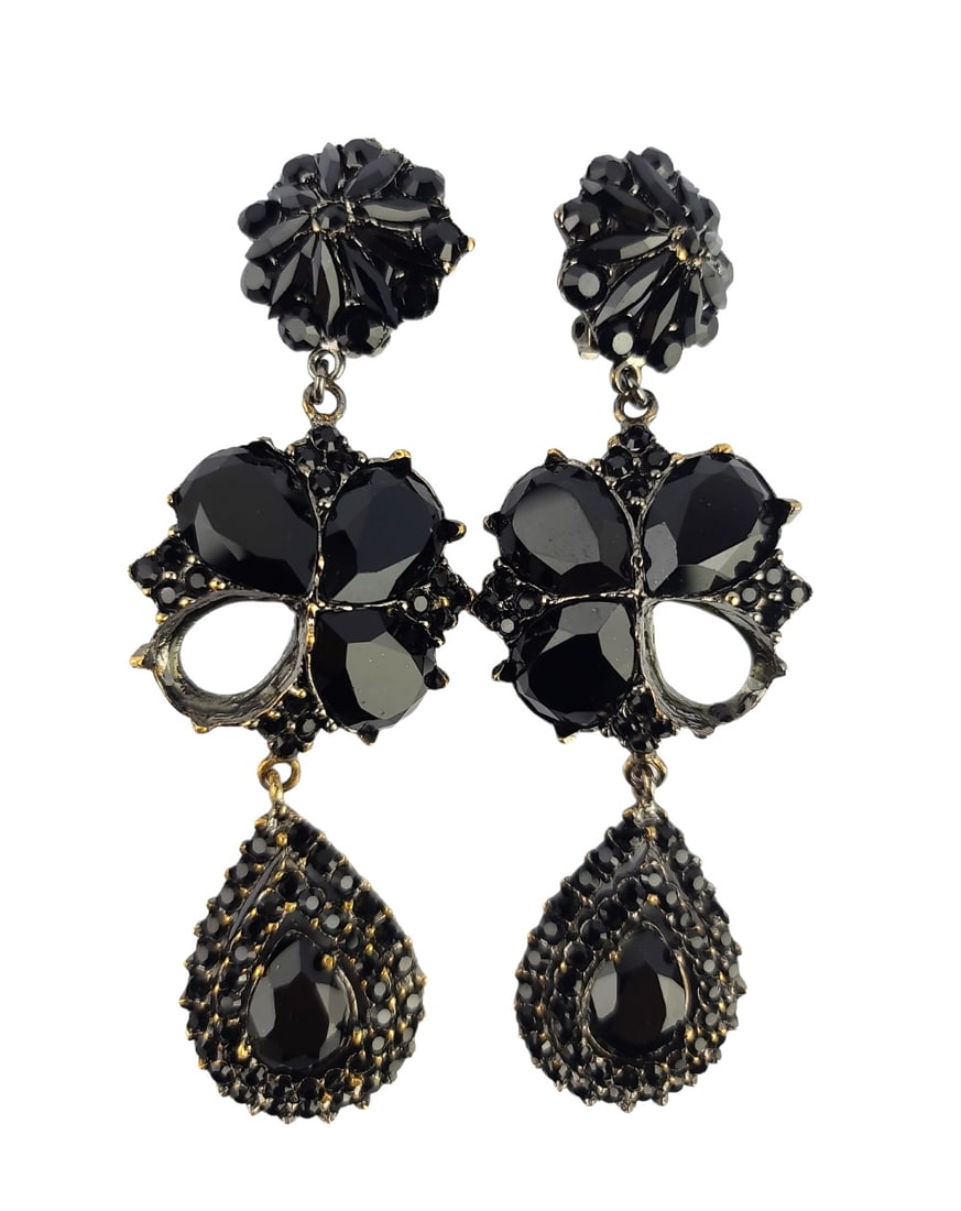 YVES SAINT LAURENT NEW UNIQUE, GORGEOUS, RARE BLACK DROP EARRINGS, SIGNED YSL (1 of 3)