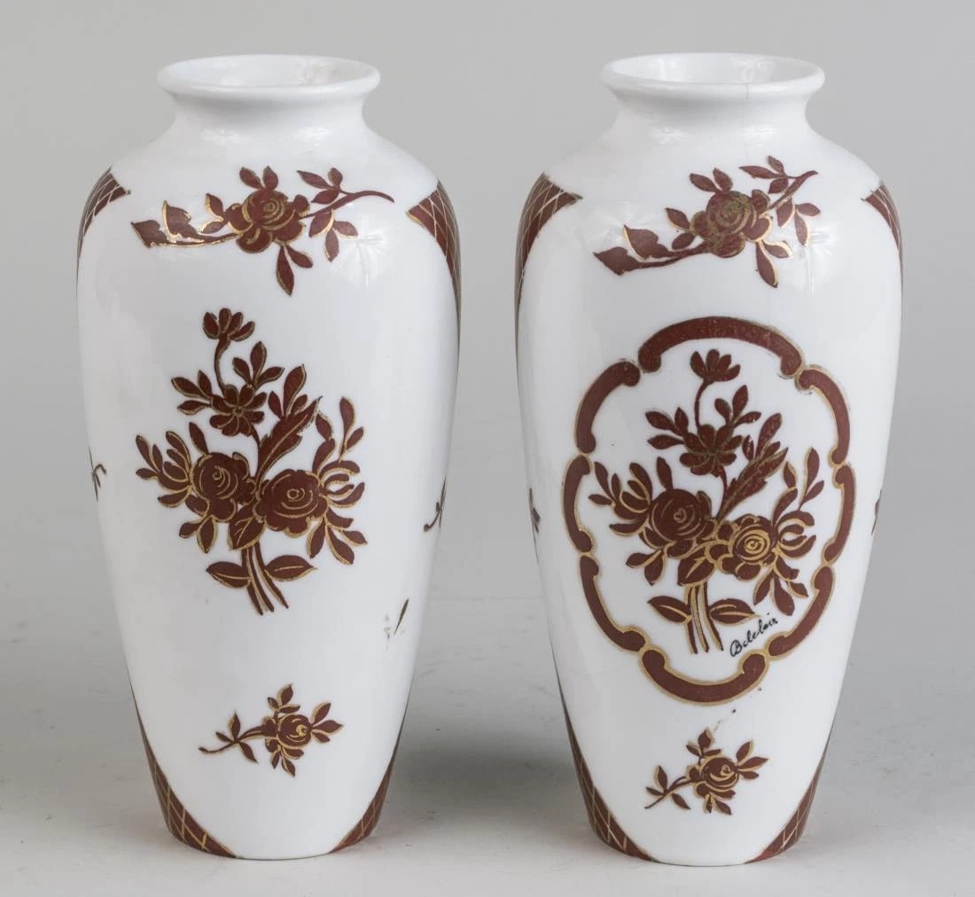 Pair of Japanese Porcelain Vases Great Condition,9" Tall, Signed Japan on Botomm