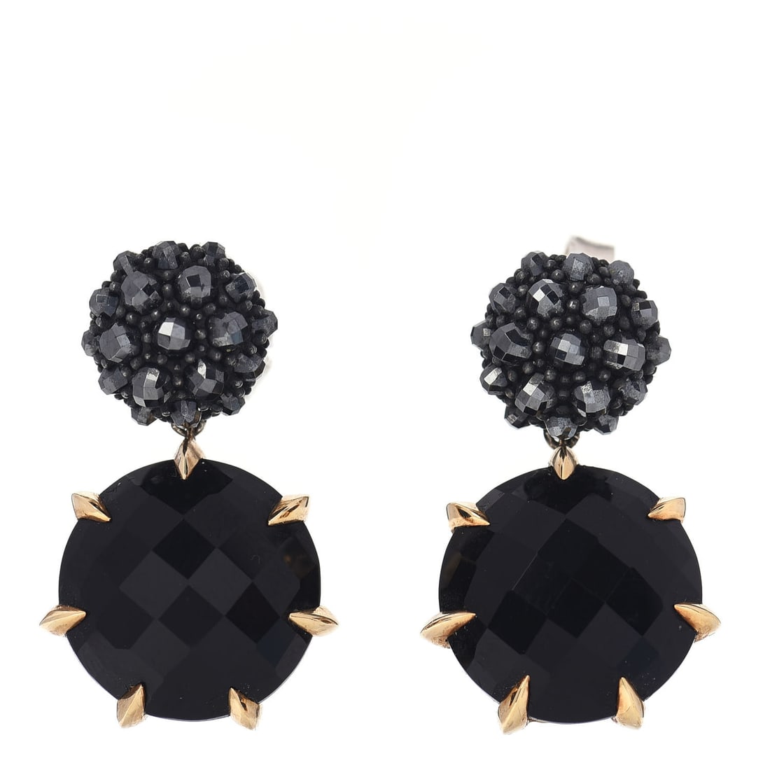 DAVID YURMAN OSETRA BERRIES HEMATITE SILVER 18K GOLD BLACK ONIX EARRINGS: DAVID YURMANGORGEOUS 10 mm Cable Berries Double Drop EarringsSOLID STERLING SILVER & SOLID 18K GOLD BERRIES MADE OF HEMATITE, BOTTOM PART MADE OF BLACK ONYX & YELLOW GOLDBERRIES: 10 mm Diameter.BOTTOM