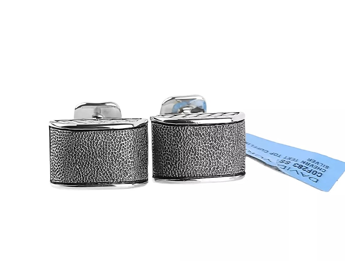 DAVID YURMAN STERLING SILVER CHVRON TEXTURED TOP CUFFLINKS #482