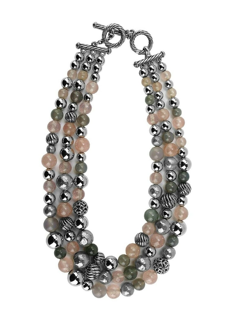 DAVID YURMAN STERLING SILVER 18" 3-ROW BALL PINK GRAY NECKLACE #2