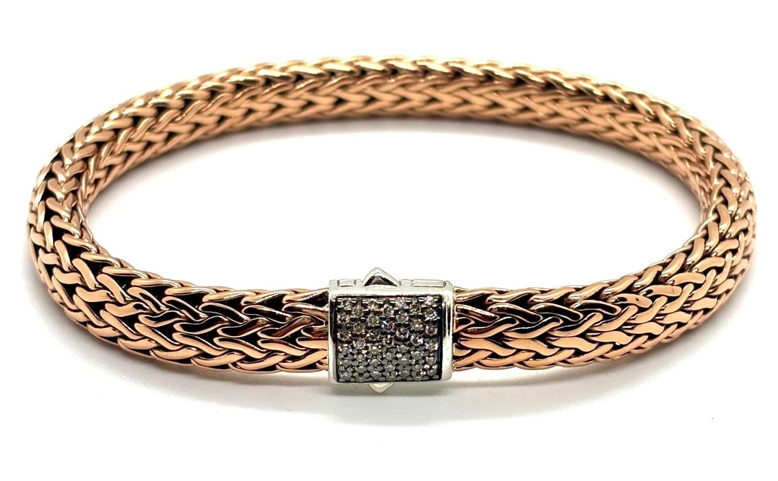 JOHN HARDY Classic Chain Bronze Silver Brown Diamond Paved BRACELET s. M #104