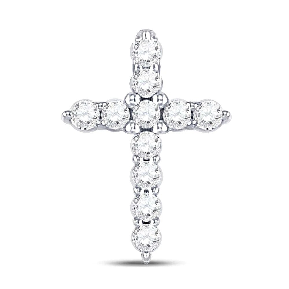 Gorgeus 10kt White Real Gold Round Diamonds 1/8 Cttw Classic Cross Pendant New (1 of 5)