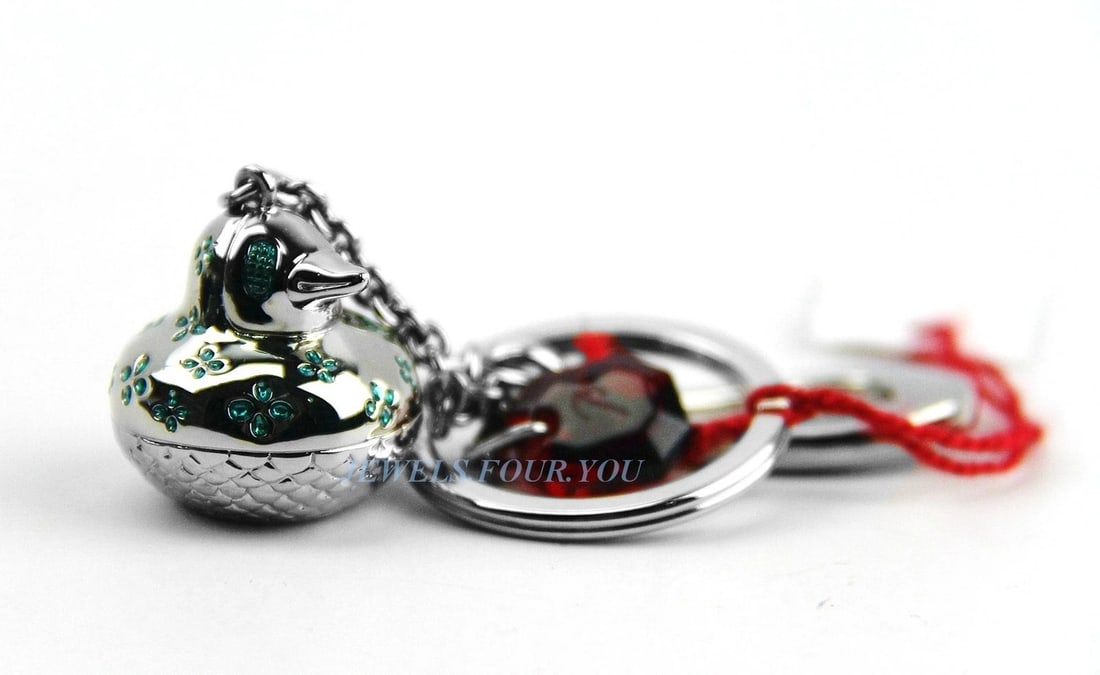 BACCARAT ZOO COLLECTION DUCK TIN KEY RING CHAIN CHARM RUBY CRYSTAL FRANCE NEW