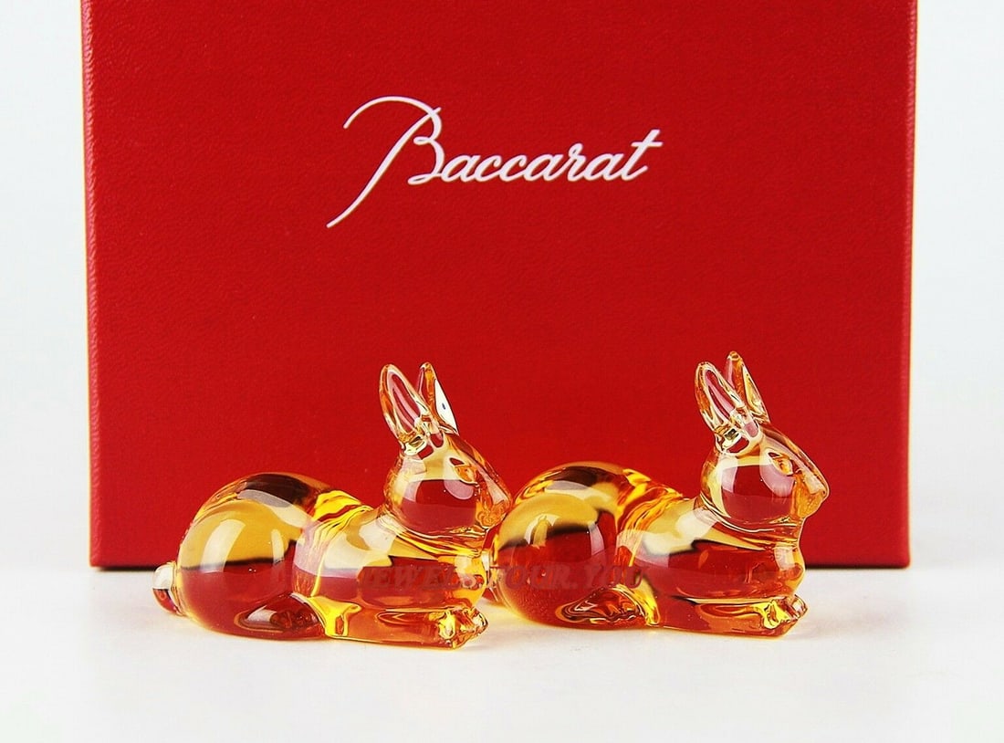 BACCARAT AMBER CRYSTAL SET 2 RABBIT CHOPSTICK RESTS BRAND (1 of 3)