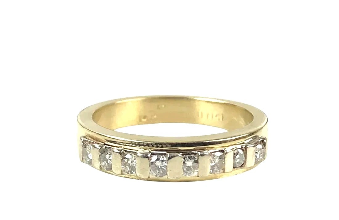 Gorgeous 14K Solid Yellow Gold w.8 Quality White Diamonds Band Size 6-3/4, 5.1gm (1 of 14)