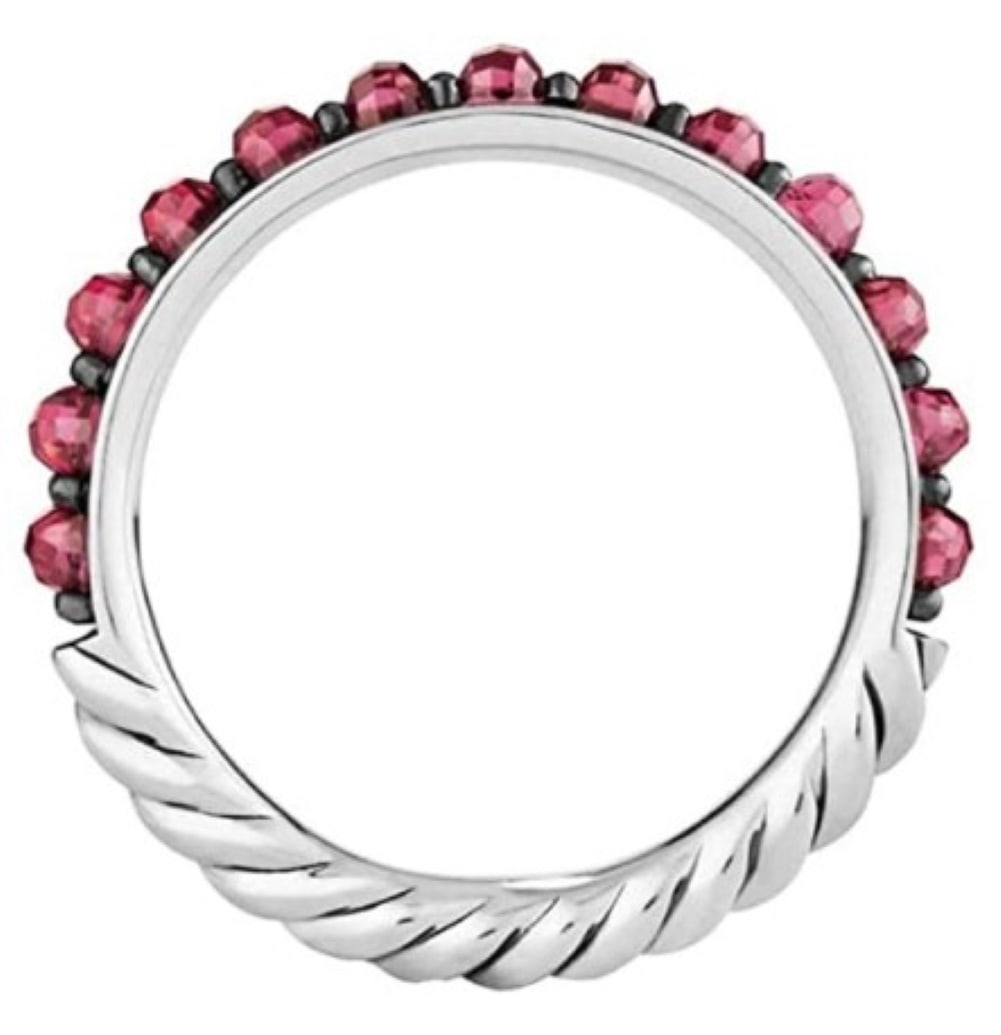 David Yurman Cable Berries Rhodolite Garnet Ring s.6: David Yurman 3mm Cable Berries Rhodolite Garnet & Sterling Silver Band Ring # 41R. MADE OF SOLID .925 Sterling Silver and darkened sterling silver. Comes with ORIGINAL BOX, POUCH & POLISHING CLOTH.Siz