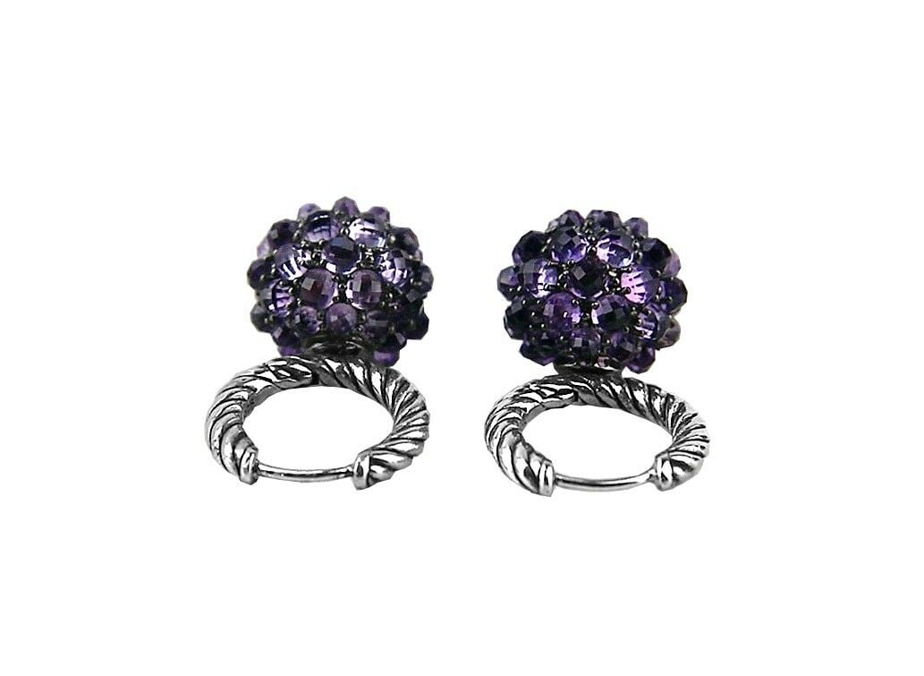 DAVID YURMAN ST. SILVER CABLE OSETRA BERRIES AMETHYST 12 mm EARRINGS (1 of 6)