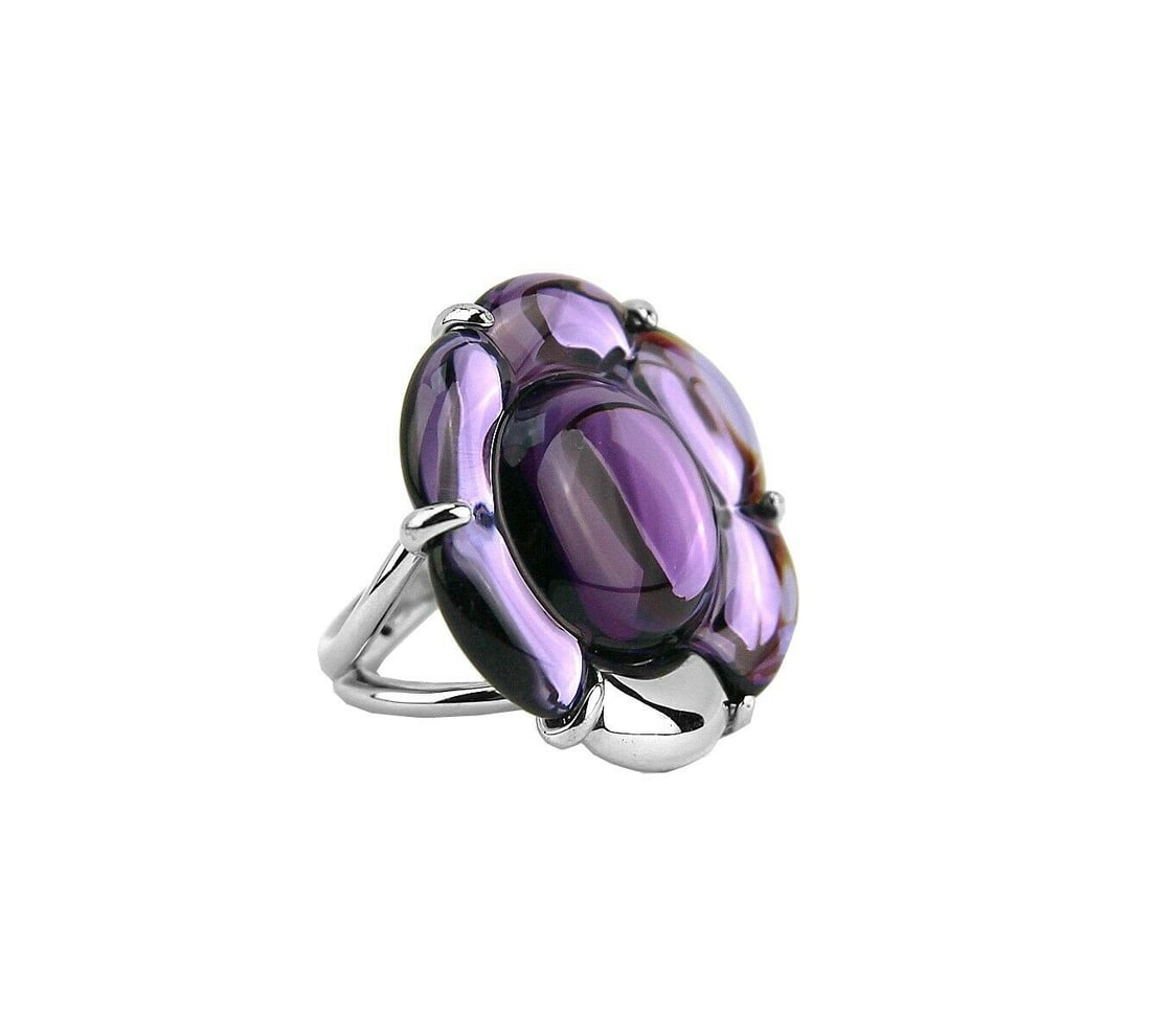 BACCARAT JEWELRY B FLOWER ST.SILVER PURPLE MIRROR LARGE RING SZ 5.5-51