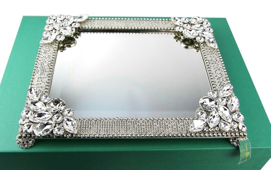 THORSON HOSIER 10.5x12.5" LAUREL MIRROR TRAY SWAROVSKI CRYSTAL (1 of 7)