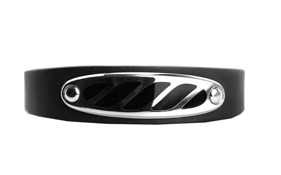 DAVID YURMAN STERLING SILVER GRAPHIC CABLE ONYX LEATHER BRACELET 18B