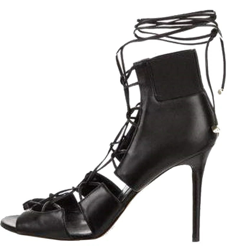 $995+ JIMMY CHOO Peep-Toe Lace up Leather Pump Sandals BLACK EU 40 / 9 US (1 of 4)