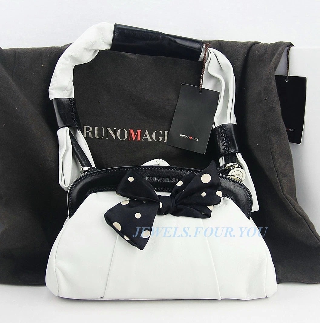 BRUNO MAGLI BLACK & BLACK BOW TIE SOFT 100% LEATHER BAG HANDBAG PURSE ITALY NEW