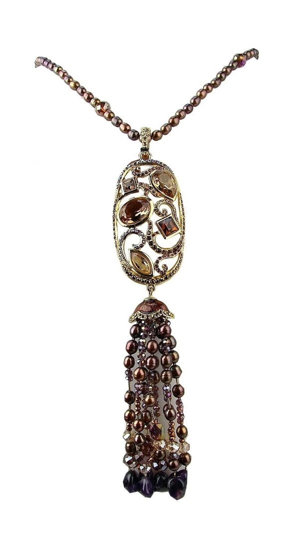 JAY STRONGWATER LONG SCROLL TASSEL NECKLACE GOLD PLD SWAROVSKI (1 of 6)