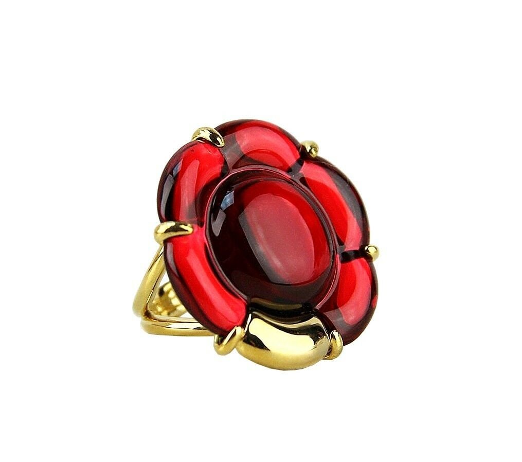 BACCARAT B FLOWER VERMEIL SILVER Sz: 7 US (55)RED MIRROR LARGE RING