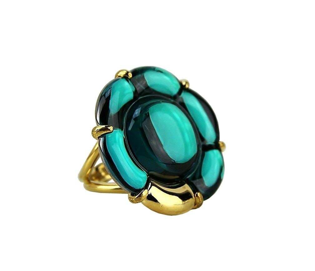 BACCARAT B FLOWER VERMEIL SILVER Sz 6.5 US (53) GREEN MORDORE LARGE RING